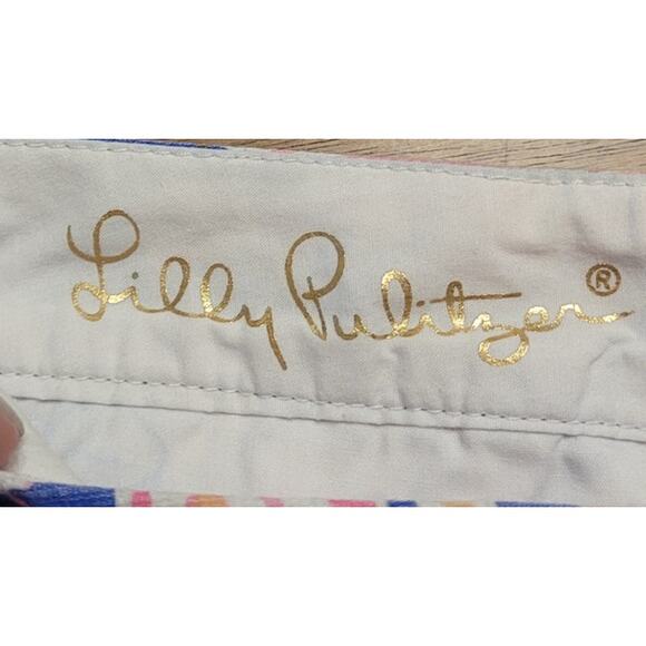 Lilly Pulitzer Buttercup Shorts Sz 0 “It’s Eelectric” Blue Print EUC Preppy Chic - Picture 4 of 10